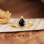 Vintage Classic 3-Prong Pear Cut Black Onyx Engagement Ring - Additional view