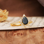 Vintage Classic 3-Prong Pear Cut Black Onyx Engagement Ring - Additional view