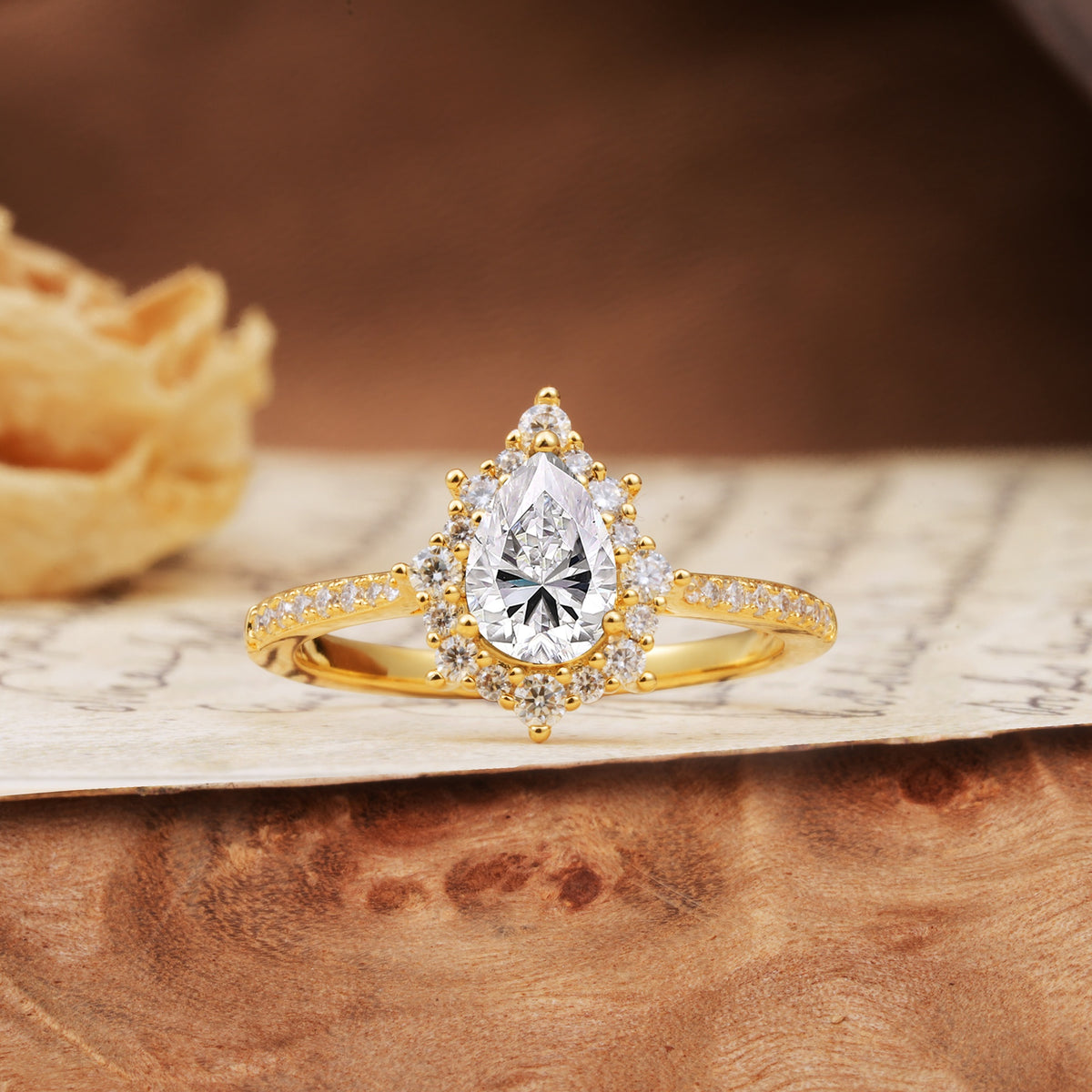 Vintage Classic 3-Prong Pear Cut Lab Diamond Engagement Ring - Additional view