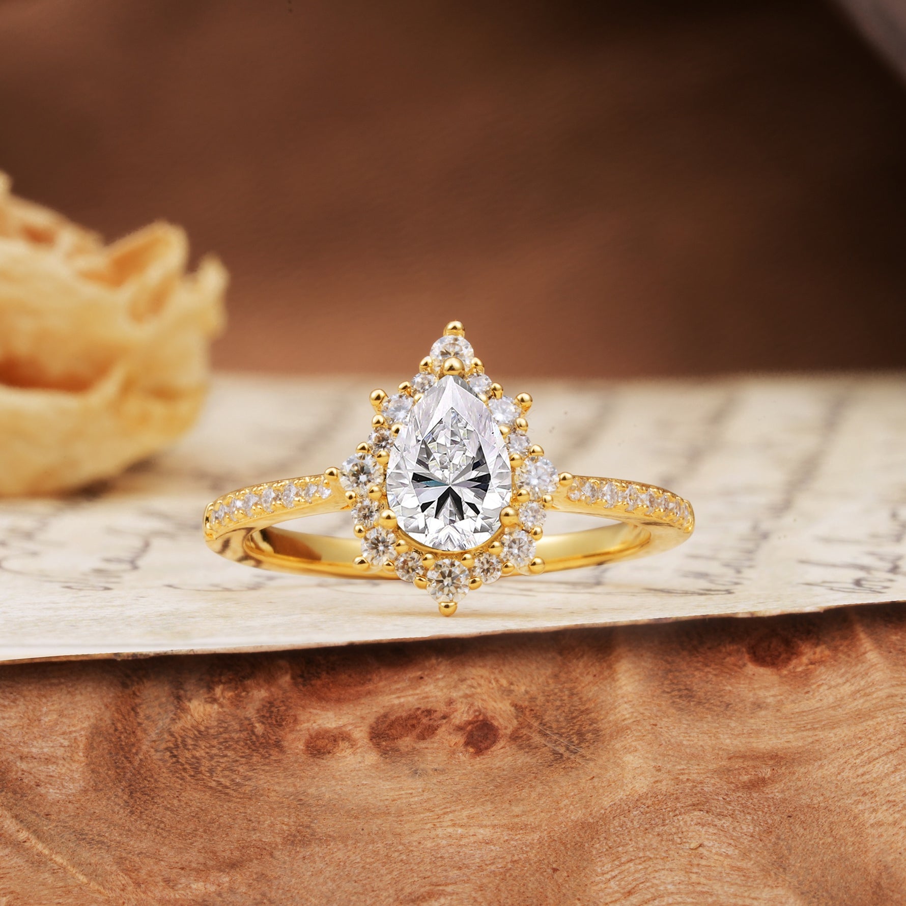 Vintage Classic 3-Prong Pear Cut Lab Diamond Engagement Ring - Additional view