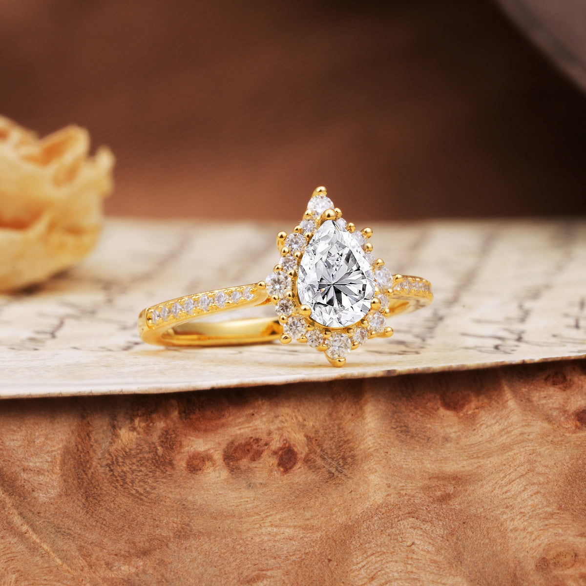 Vintage Classic 3-Prong Pear Cut Lab Diamond Engagement Ring - Additional view