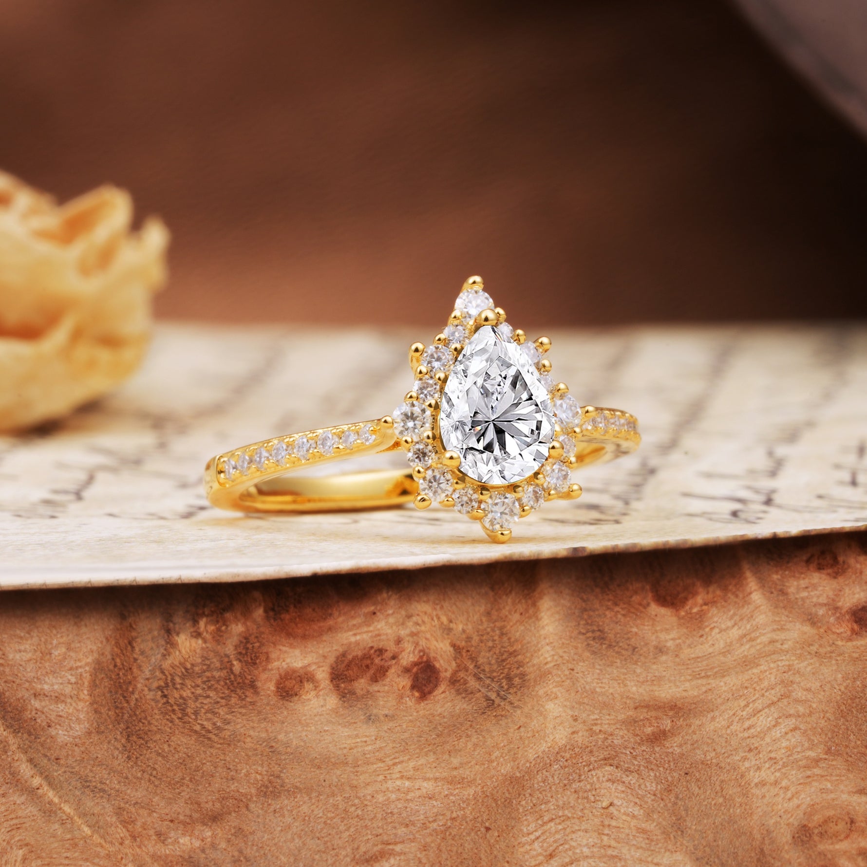 Vintage Classic 3-Prong Pear Cut Lab Diamond Engagement Ring - Additional view