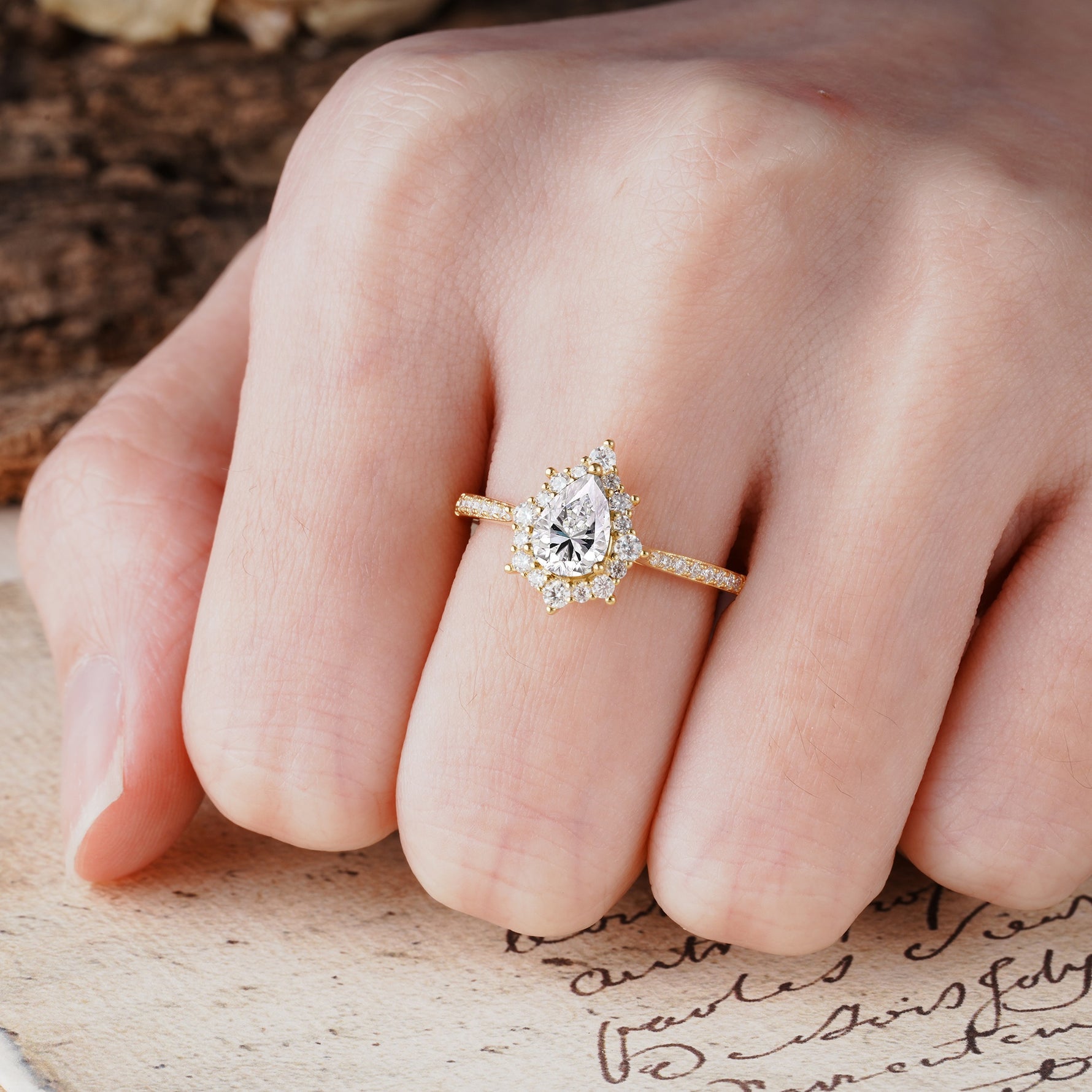 Vintage Classic 3-Prong Pear Cut Lab Diamond Engagement Ring - Additional view
