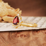 Vintage Classic 3-Prong Pear Cut Garnet Engagement Ring - Additional view