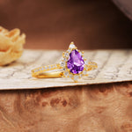 Vintage Classic 3-Prong Pear Cut Amethyst Engagement Ring - Additional view