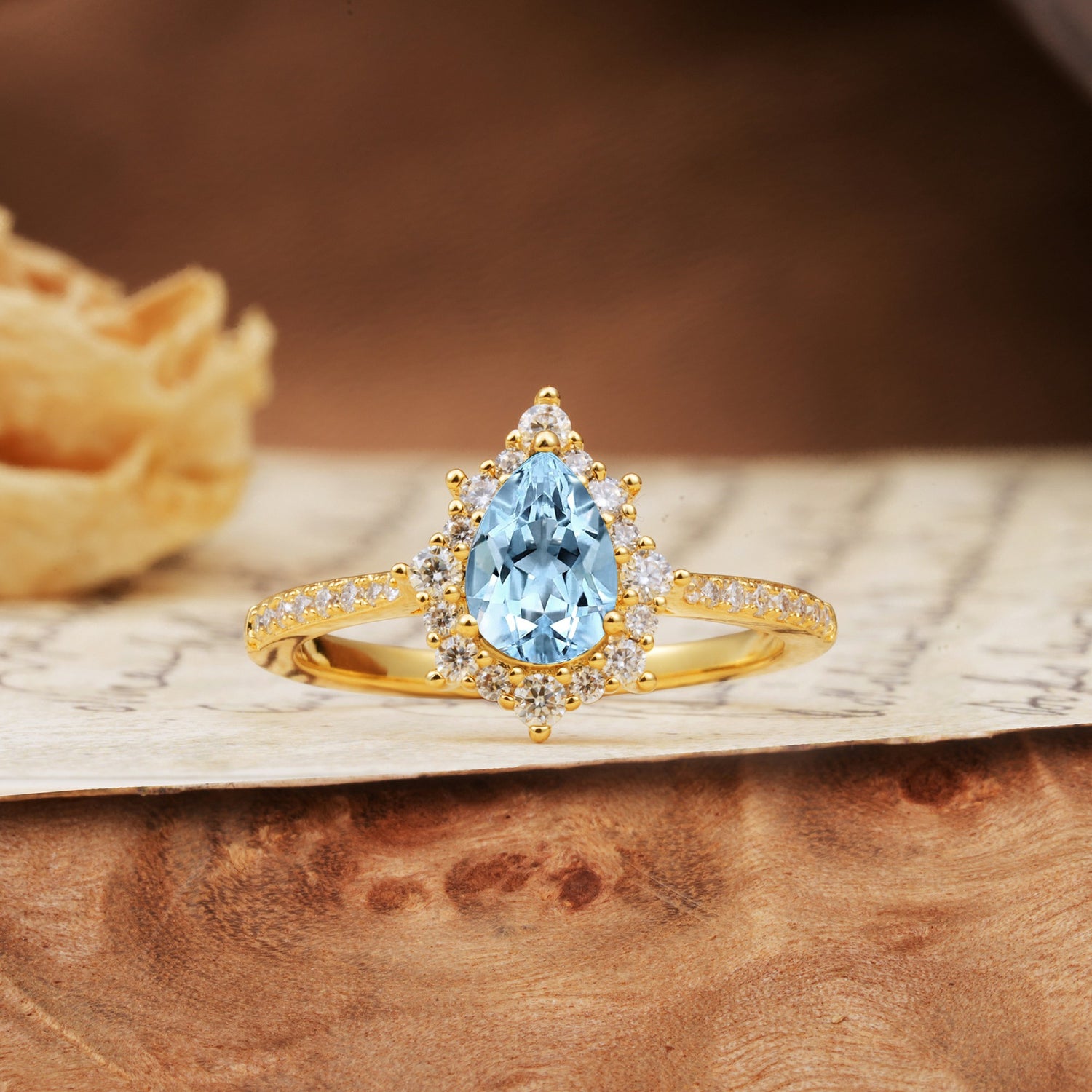 Vintage Classic 3-Prong Pear Cut Aquamarine Engagement Ring