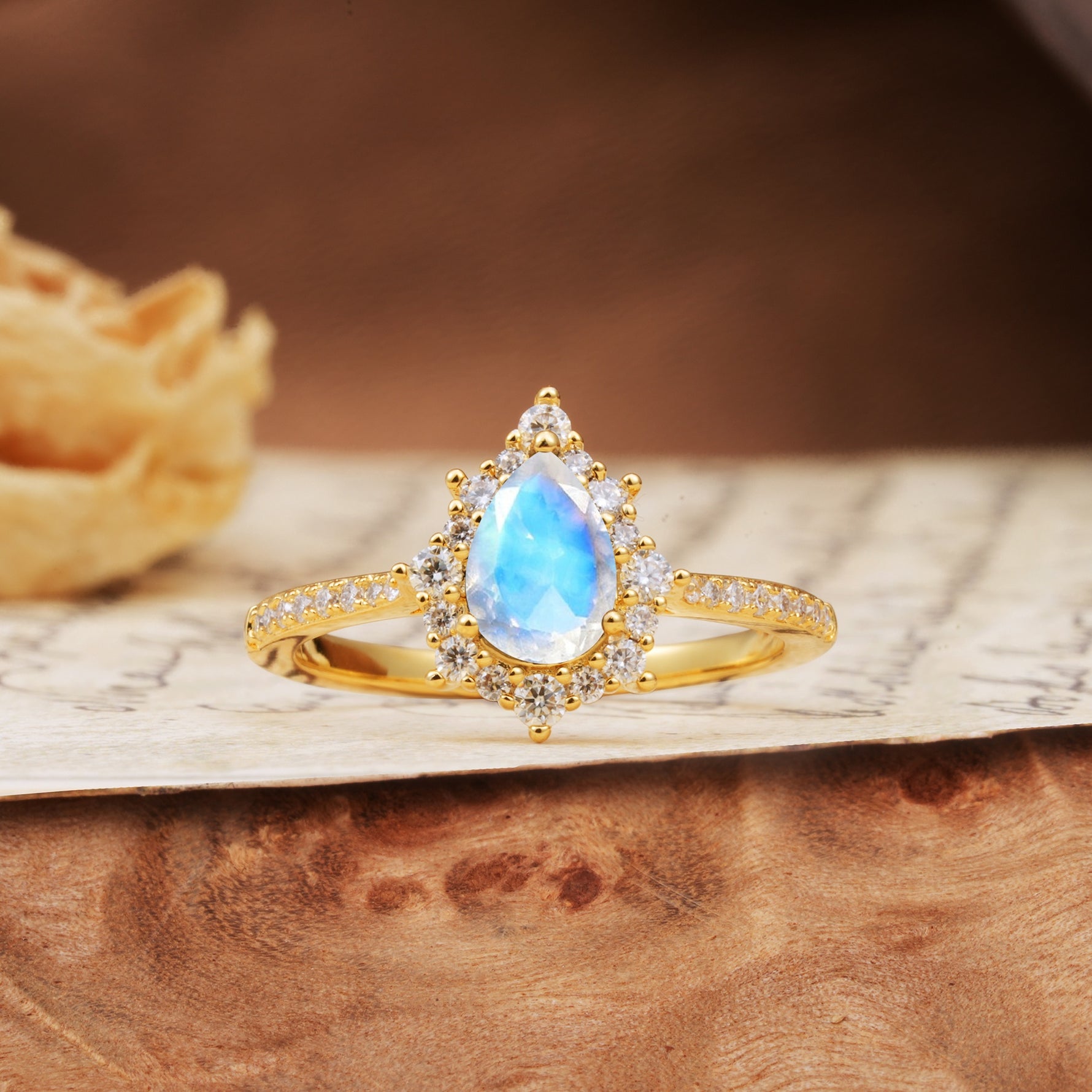 Vintage Classic 3-Prong Pear Cut Moonstone Engagement Ring - Additional view