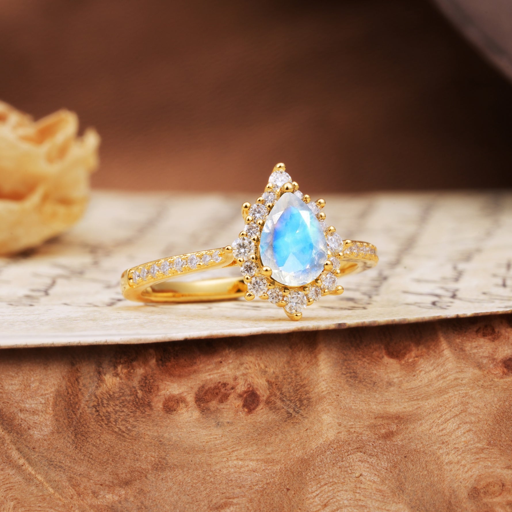 Vintage Classic 3-Prong Pear Cut Moonstone Engagement Ring - Additional view