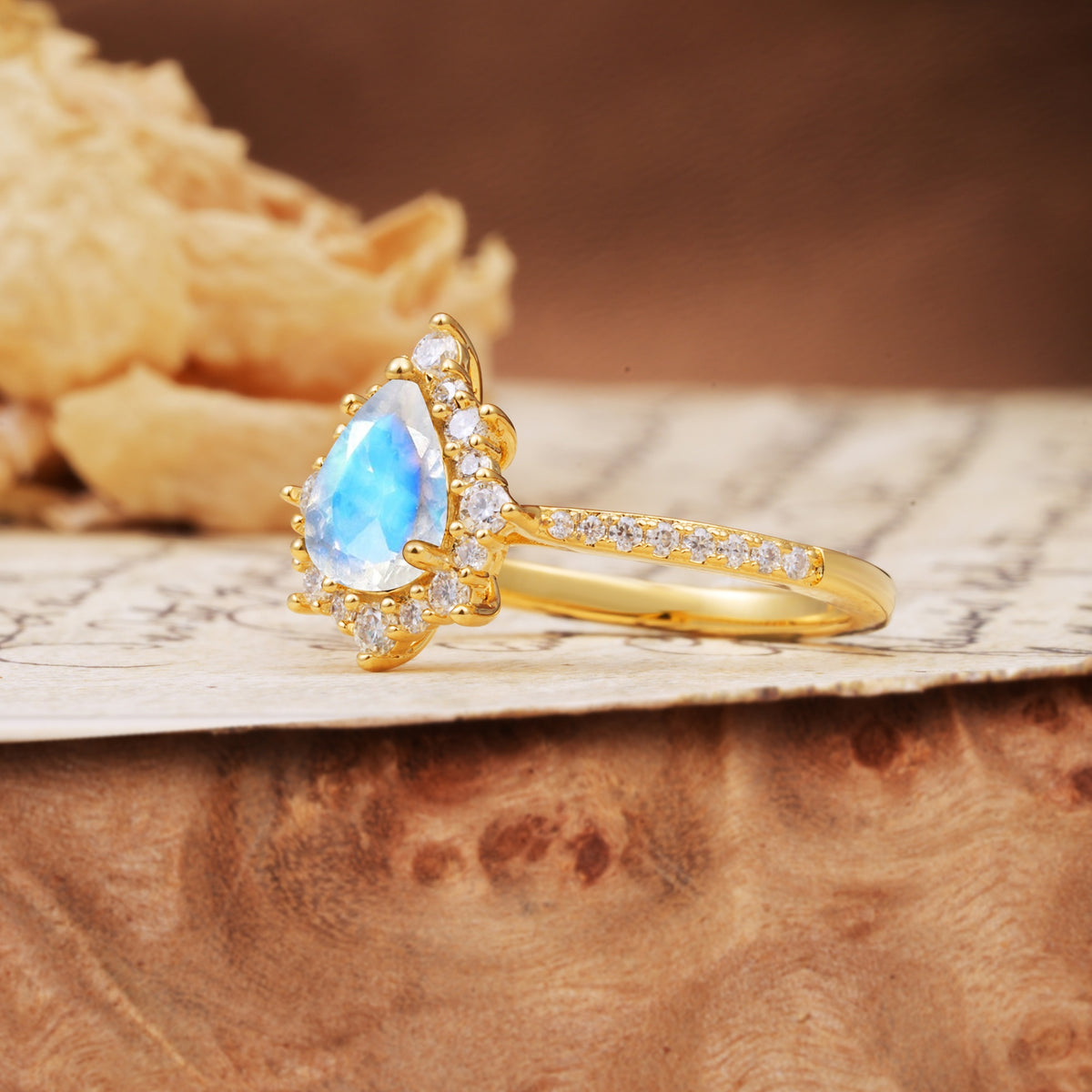 Vintage Classic 3-Prong Pear Cut Moonstone Engagement Ring - Additional view