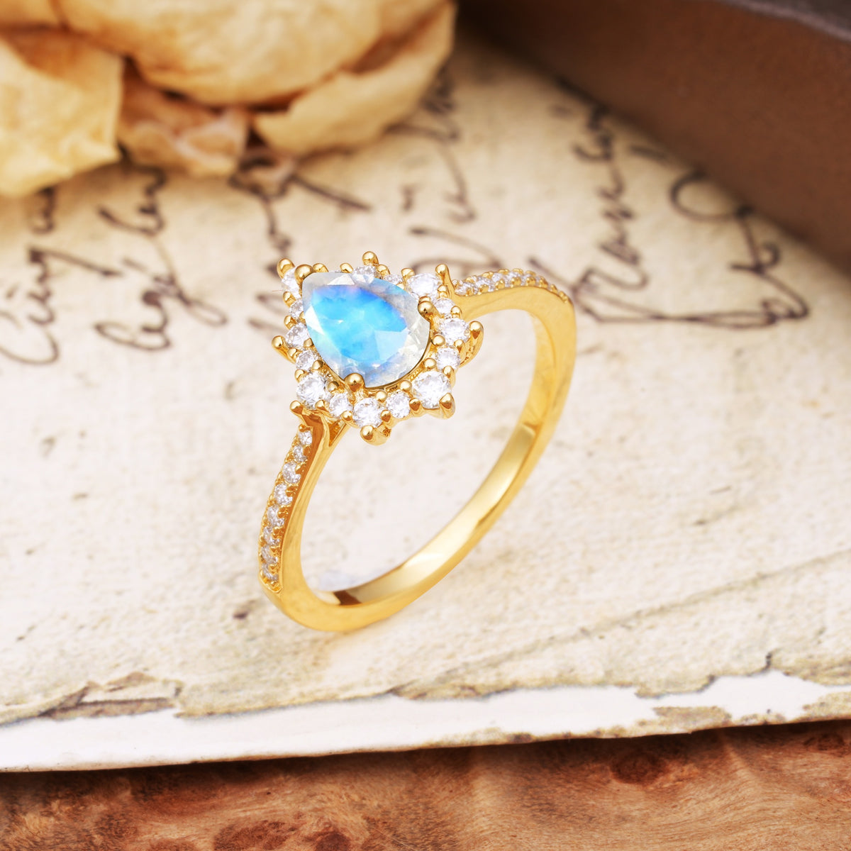 Vintage Classic 3-Prong Pear Cut Moonstone Engagement Ring - Additional view