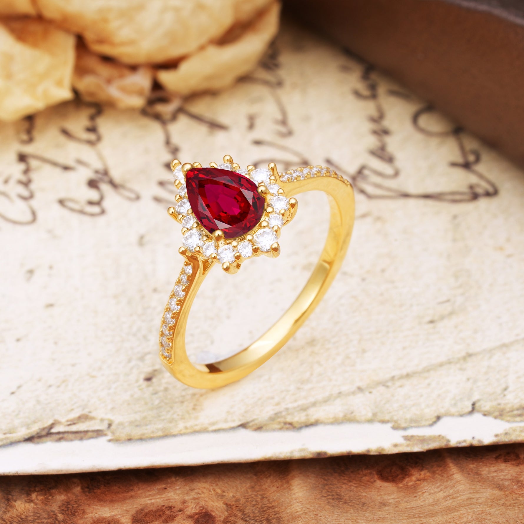 Vintage Classic 3-Prong Pear Cut Ruby Engagement Ring - Additional view