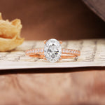 Luxurious and Unique 4-Prong Oval-Cut Moissanite Engagement Ring with Pavé Accents - Additional view