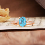Luxurious and Unique 4-Prong Oval-Cut Turquoise Engagement Ring with Pavé Accents - Additional view