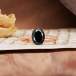 Luxurious and Unique 4-Prong Oval-Cut Black Onyx Engagement Ring with Pavé Accents - Additional view