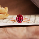 Luxurious and Unique 4-Prong Oval-Cut Ruby Engagement Ring with Pavé Accents - Additional view
