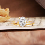 Luxurious and Unique 4-Prong Oval-Cut Moissanite Engagement Ring with Pavé Accents - Additional view