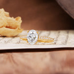 Luxurious and Unique 4-Prong Oval-Cut Moissanite Engagement Ring with Pavé Accents - Additional view