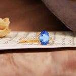 Luxurious and Unique 4-Prong Oval-Cut Sapphire Engagement Ring with Pavé Accents - Additional view