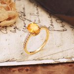 Luxurious and Unique 4-Prong Oval-Cut Citrine Engagement Ring with Pavé Accents - Additional view