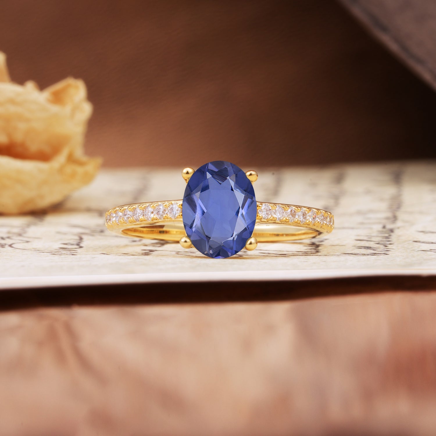 Luxurious and Unique 4-Prong Oval-Cut Tanzanite Engagement Ring with Pavé Accents - Additional view
