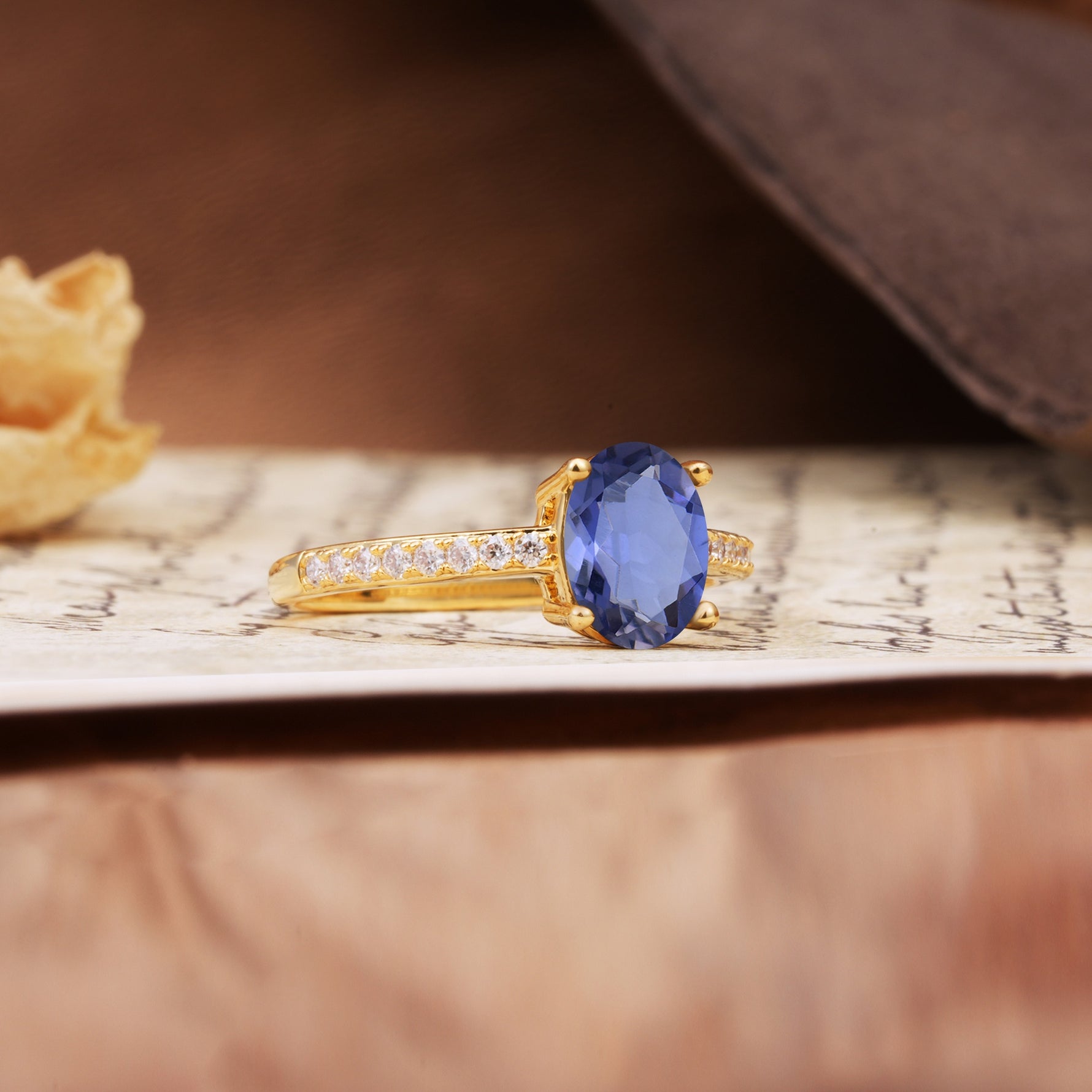 Luxurious and Unique 4-Prong Oval-Cut Tanzanite Engagement Ring with Pavé Accents - Additional view