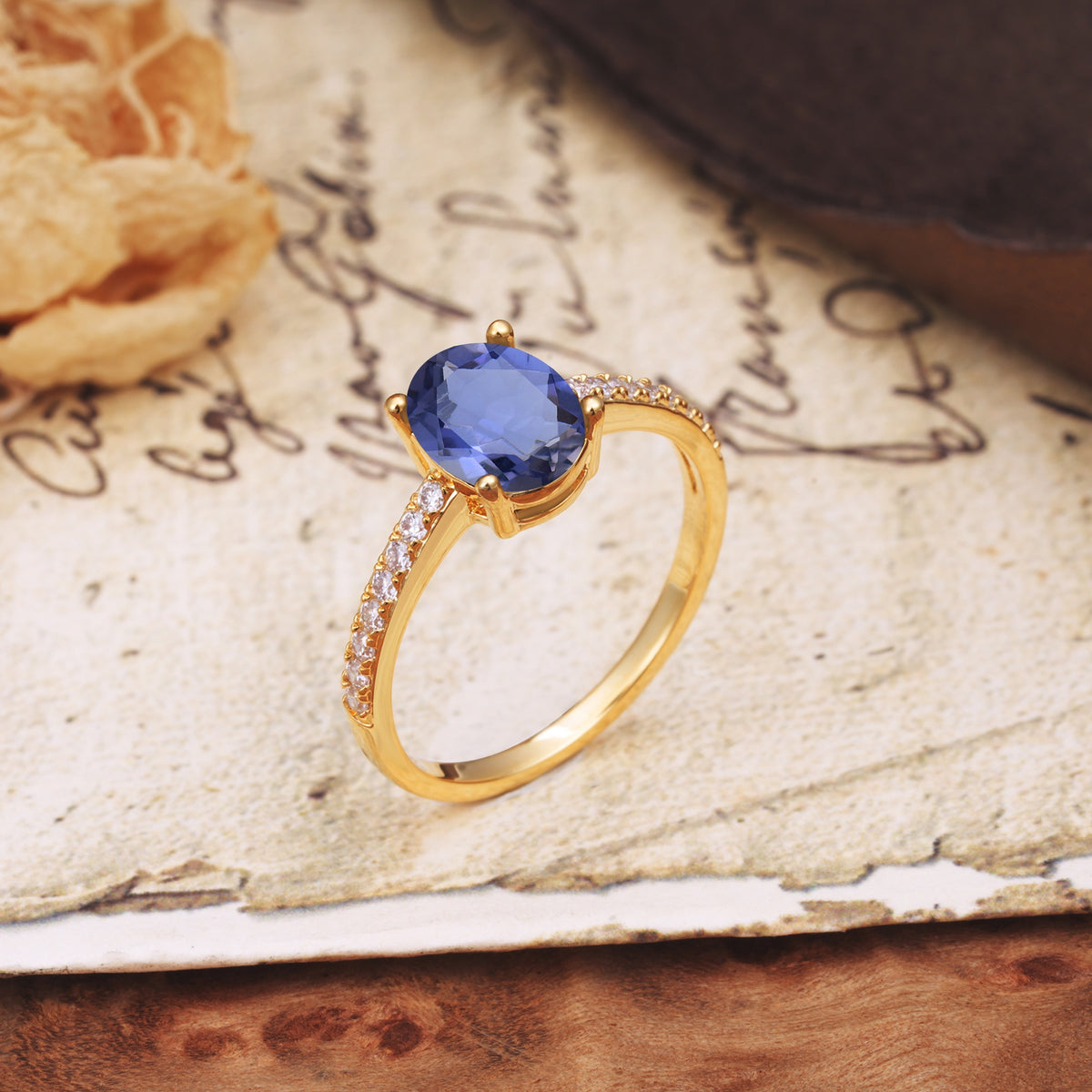 Luxurious and Unique 4-Prong Oval-Cut Tanzanite Engagement Ring with Pavé Accents - Additional view
