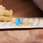 Luxurious and Unique 4-Prong Oval-Cut Turquoise Engagement Ring with Pavé Accents - Additional view