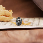 Luxurious and Unique 4-Prong Oval-Cut Black Rutilated Quartz Engagement Ring with Pavé Accents - Additional view