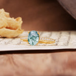 Luxurious and Unique 4-Prong Oval-Cut Moss Agate Engagement Ring with Pavé Accents - Additional view