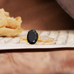 Luxurious and Unique 4-Prong Oval-Cut Black Onyx Engagement Ring with Pavé Accents - Additional view