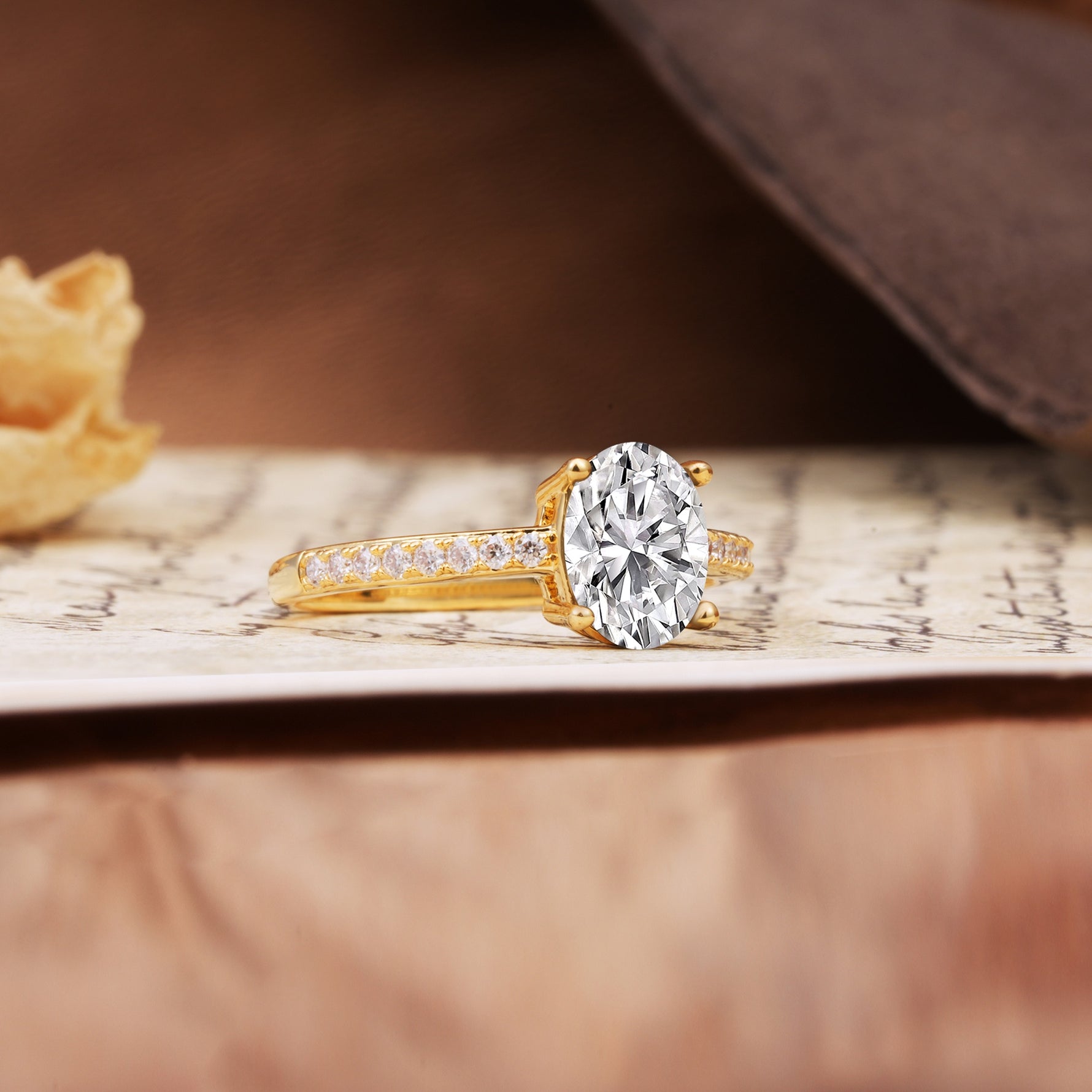 Luxurious and Unique 4-Prong Oval-Cut Lab Diamond Engagement Ring with Pavé Accents - Additional view