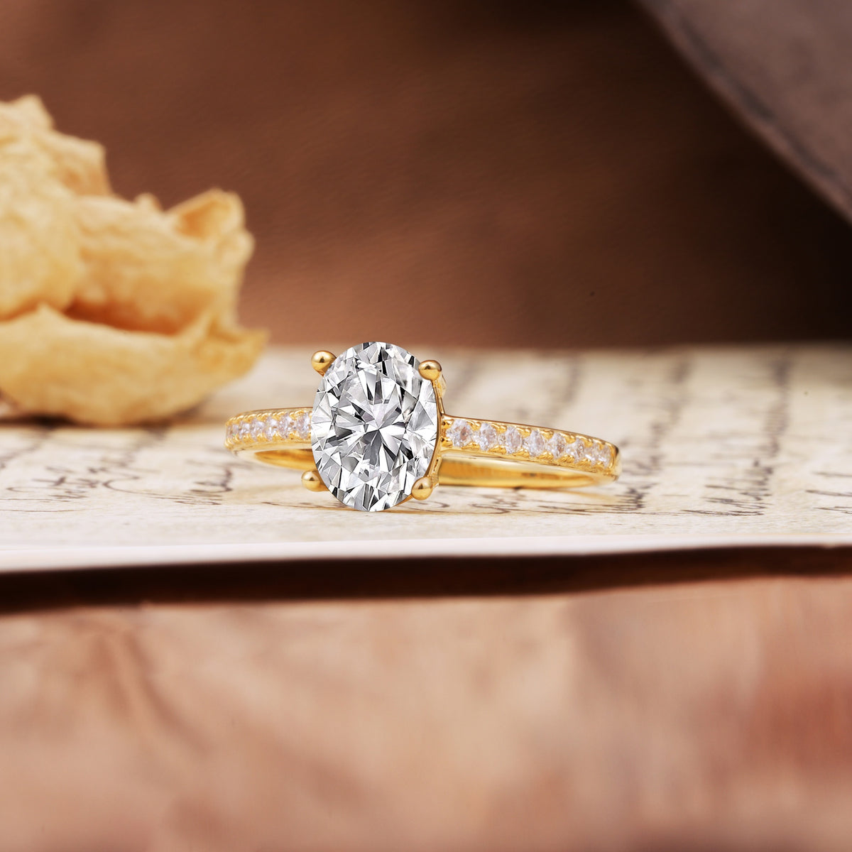 Luxurious and Unique 4-Prong Oval-Cut Lab Diamond Engagement Ring with Pavé Accents - Additional view