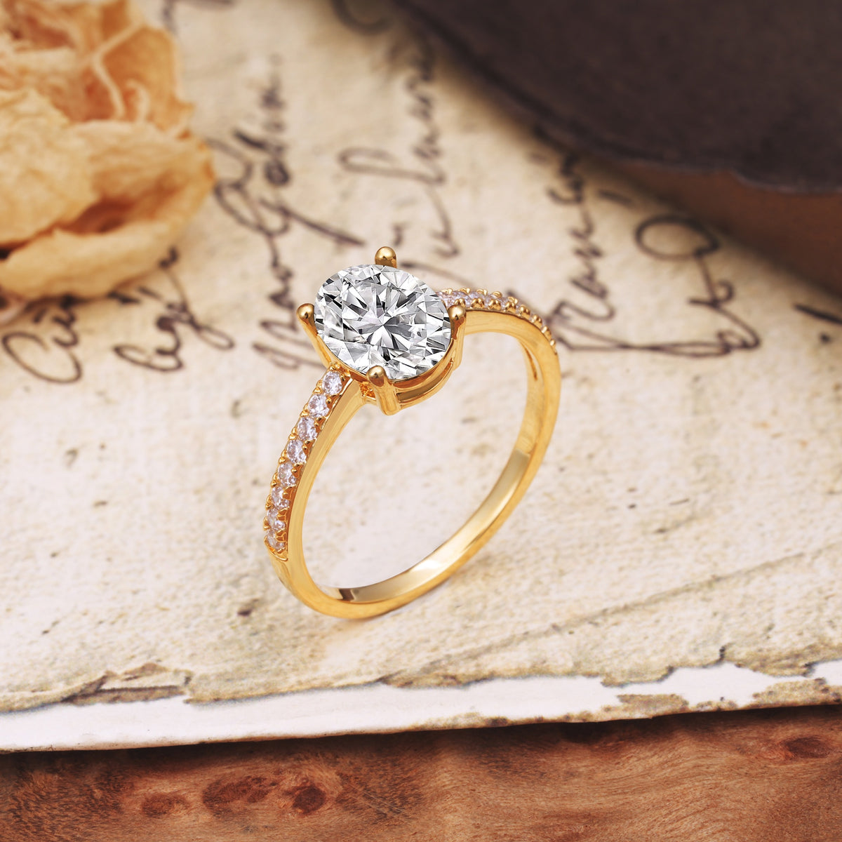 Luxurious and Unique 4-Prong Oval-Cut Lab Diamond Engagement Ring with Pavé Accents - Additional view