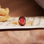 Luxurious and Unique 4-Prong Oval-Cut Garnet Engagement Ring with Pavé Accents - Additional view