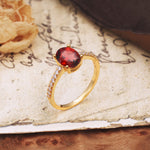 Luxurious and Unique 4-Prong Oval-Cut Garnet Engagement Ring with Pavé Accents - Additional view