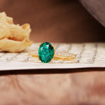 Luxurious and Unique 4-Prong Oval-Cut Emerald Engagement Ring with Pavé Accents - Additional view
