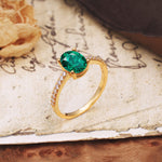 Luxurious and Unique 4-Prong Oval-Cut Emerald Engagement Ring with Pavé Accents - Additional view
