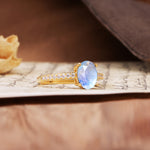Luxurious and Unique 4-Prong Oval-Cut Moonstone Engagement Ring with Pavé Accents - Additional view