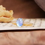 Luxurious and Unique 4-Prong Oval-Cut Moonstone Engagement Ring with Pavé Accents - Additional view
