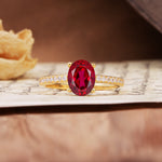 Luxurious and Unique 4-Prong Oval-Cut Ruby Engagement Ring with Pavé Accents - Additional view