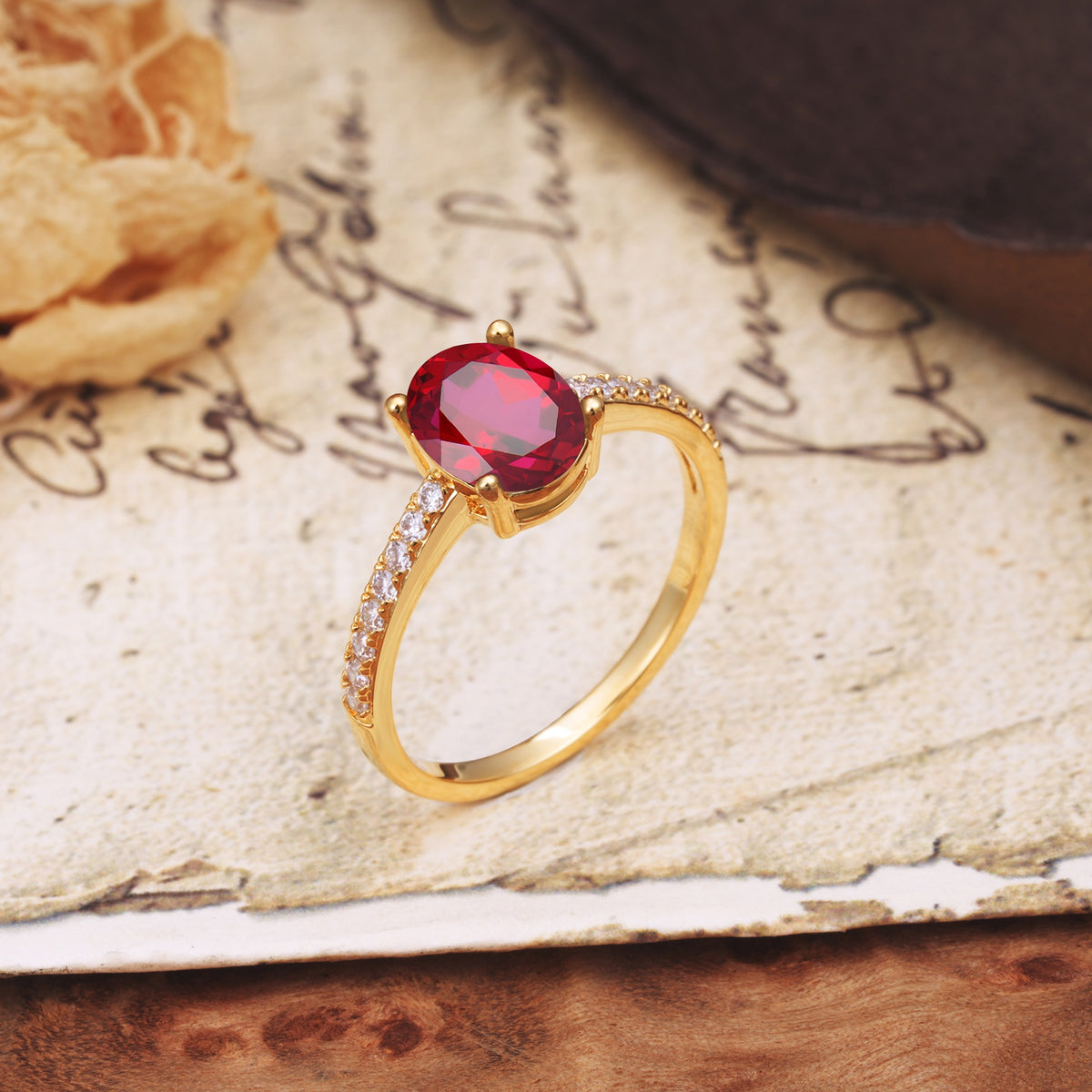 Luxurious and Unique 4-Prong Oval-Cut Ruby Engagement Ring with Pavé Accents - Additional view