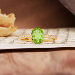Luxurious and Unique 4-Prong Oval-Cut Peridot Engagement Ring with Pavé Accents - Additional view
