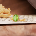 Luxurious and Unique 4-Prong Oval-Cut Peridot Engagement Ring with Pavé Accents - Additional view