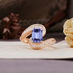 Unique Luxurious Twisted 4-Prong Emerald Cut Tanzanite Engagement Ring - Additional view