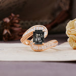 Unique Luxurious Twisted 4-Prong Emerald Cut Black Rutilated Quartz Engagement Ring - Additional view
