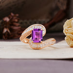 Unique Luxurious Twisted 4-Prong Emerald Cut Amethyst Engagement Ring - Additional view