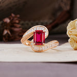 Unique Luxurious Twisted 4-Prong Emerald Cut Ruby Engagement Ring - Additional view