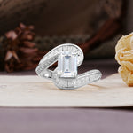 Unique Luxurious Twisted 4-Prong Emerald Cut Moissanite Engagement Ring - Additional view