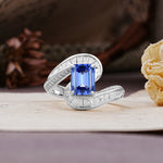Unique Luxurious Twisted 4-Prong Emerald Cut Sapphire Engagement Ring - Additional view