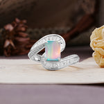 Unique Luxurious Twisted 4-Prong Emerald Cut Fire Opal Engagement Ring - Additional view